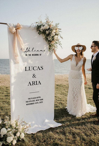 Wedding Welcome Sign, Custom Fabric Banner, Custom Ceremony Sign, Modern Outdoor Wedding Decor, Rustic Linen Reception Sign, Wedding Decor