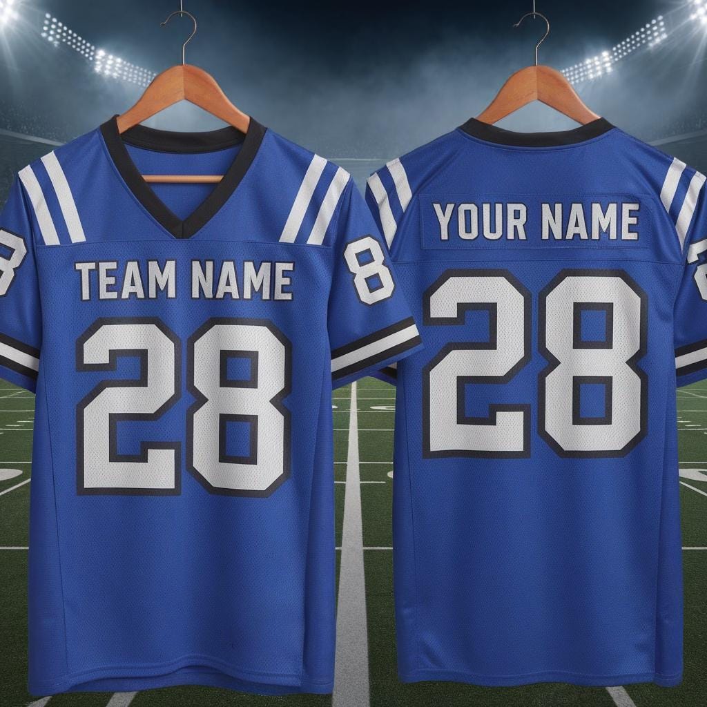 Custom America Team Football Jersey, Royal Blue Football Jersey With Team Name Number, America Football Jersey, Football Game Day Jersey