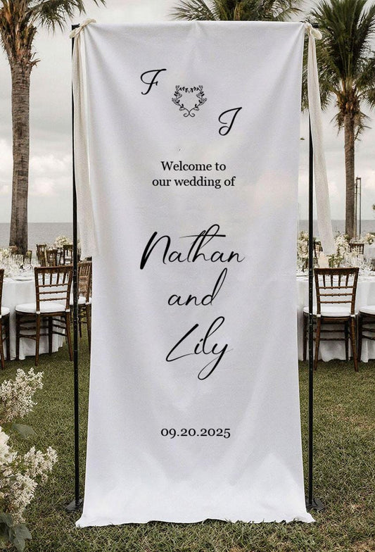 Custom Wedding Welcome Sign, Personalized Fabric Banner, Large Ceremony Sign, Rustic Linen Wedding Decor, Modern Outdoor Reception Banner