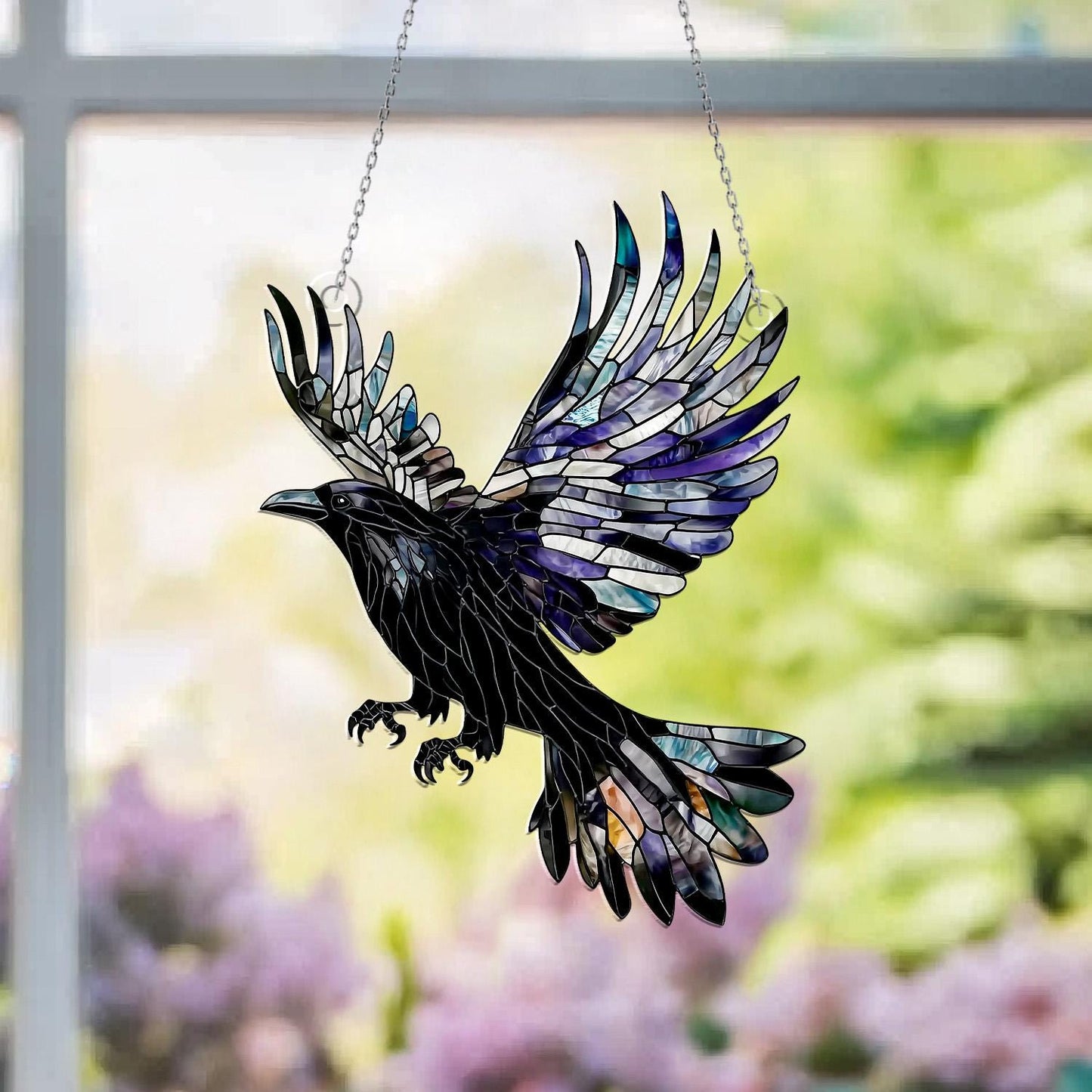 Flying Raven Window Hanging – Gothic Black Crow Suncatcher, Mystical Bird Ornament, Dark Window Decor and Unique Gift for Home Lovers