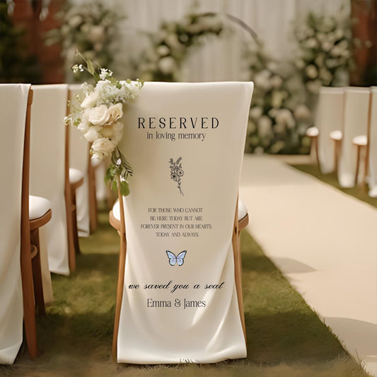 Reserved Memorial Wedding Chair Banner, In Loving Memory Seat Cover, Personalized Wedding Tribute Sign, Remembrance Chair Decoration