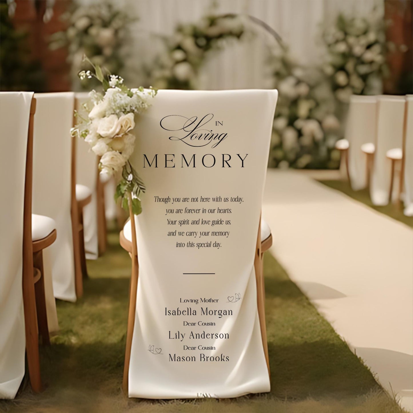 Wedding Aisle Decor, Reserved Banner for Loved Ones, Ceremony Tribute, Rustic Accent, Memorial Wedding Chair Sign, In Loving Memory Sign