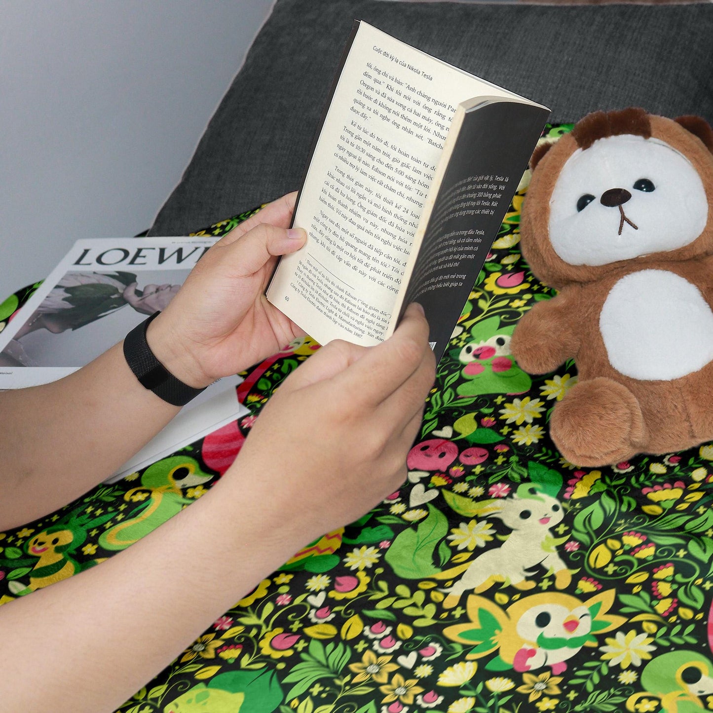 Rowlet and Leafeon Fleece Blanket, Cozy Throw for Bedroom and Living Room, Soft Cotton Bedding Gift, Rowlet Blanket Gifts