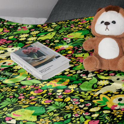 Rowlet and Leafeon Fleece Blanket, Cozy Throw for Bedroom and Living Room, Soft Cotton Bedding Gift, Rowlet Blanket Gifts