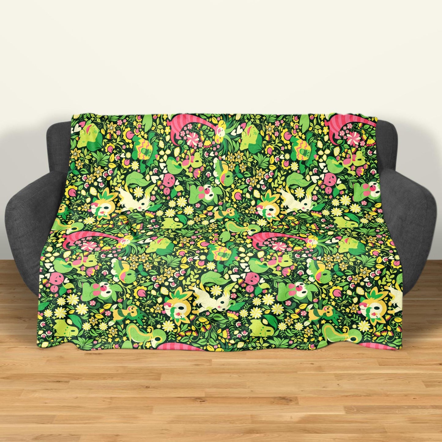 Rowlet and Leafeon Fleece Blanket, Cozy Throw for Bedroom and Living Room, Soft Cotton Bedding Gift, Rowlet Blanket Gifts