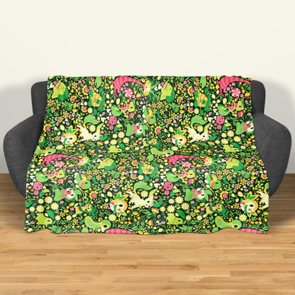 Rowlet and Leafeon Fleece Blanket, Cozy Throw for Bedroom and Living Room, Soft Cotton Bedding Gift, Rowlet Blanket Gifts