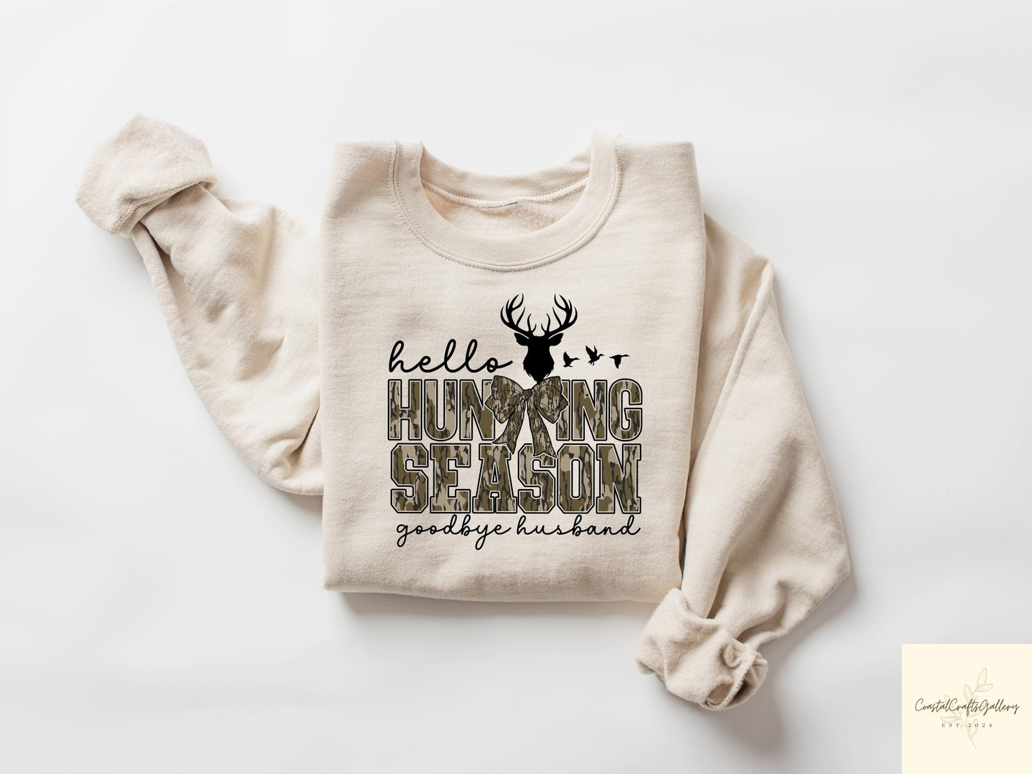 Hello Hunting Season Sweatshirt: Camo Deer Hunter Gift