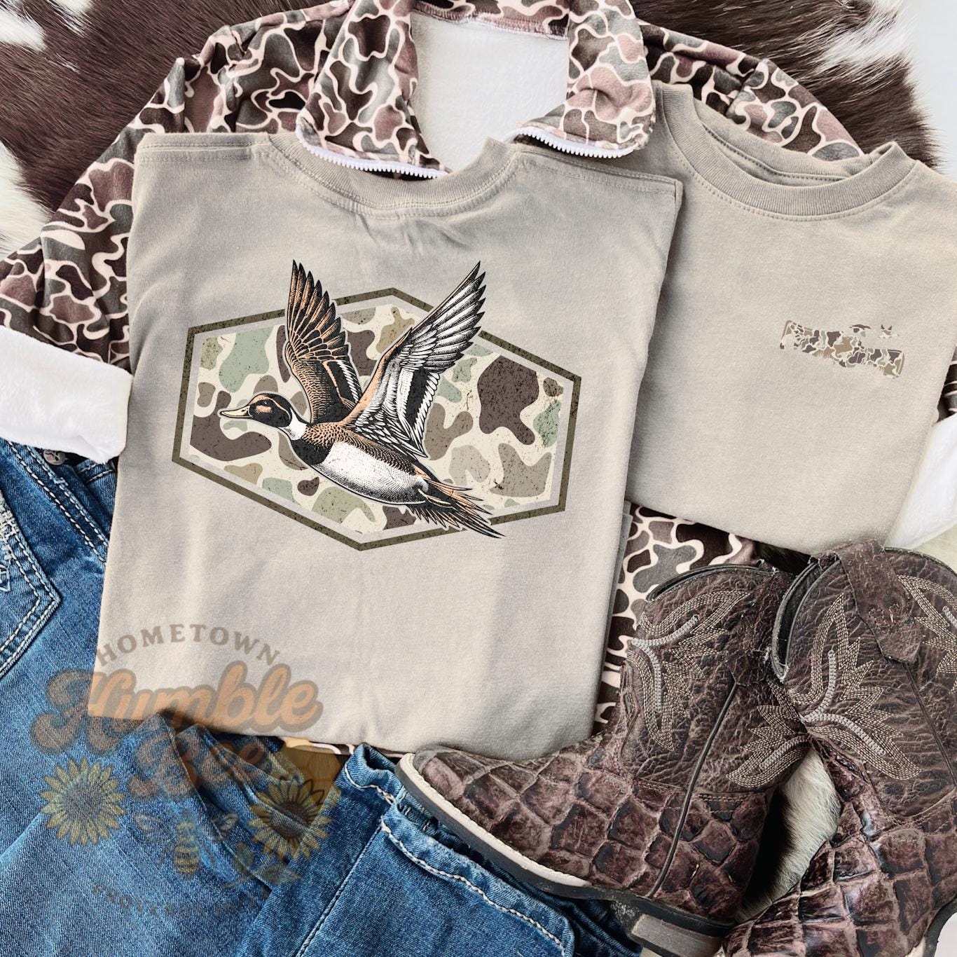 Youth Camo Duck Hunting T-Shirt | Mallard Flight Outdoor Tee | Front & Back Design |Waterfowl Shirt for Kids | Gildan Outdoors Graphic Tee