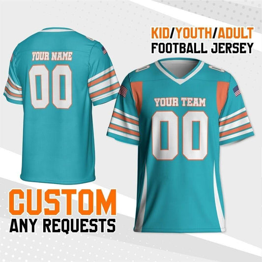 Personalized Team Super Star Sport Blue Dolphin Football I3, Team Name Number Logo Uniform Sport Jersey Gift Fan