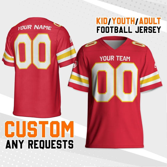 Personalized Chief Red Football Jersey, Custom Shirt For Adult Kid, Game Day Outfit For American Football Fan, Gift for Him, Gift for her