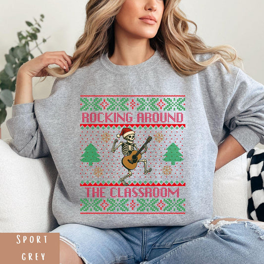 Ugly Christmas For Teacher Christmas Tree Shirt Dancing Skeleton Sweatshirt Funny Christmas for Teacher Ugly Xmas