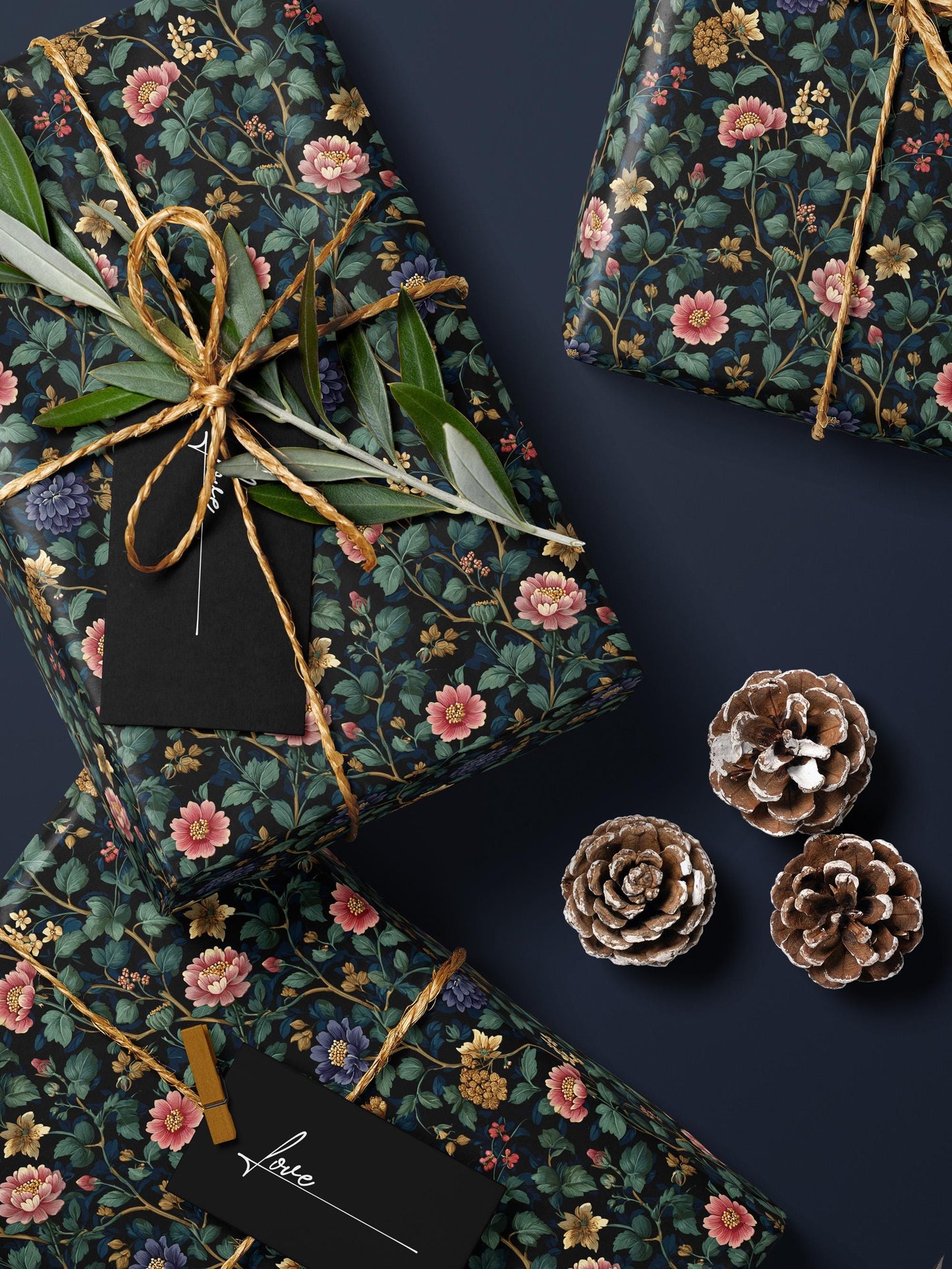 Floral Gift Wrap Flower Wrapping Paper Feminine Gift Idea Moody Floral Design Garden Lover Gift Wrap Roll Romantic Gift for Her Gift for Mom