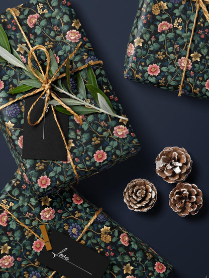 Floral Gift Wrap Flower Wrapping Paper Feminine Gift Idea Moody Floral Design Garden Lover Gift Wrap Roll Romantic Gift for Her Gift for Mom