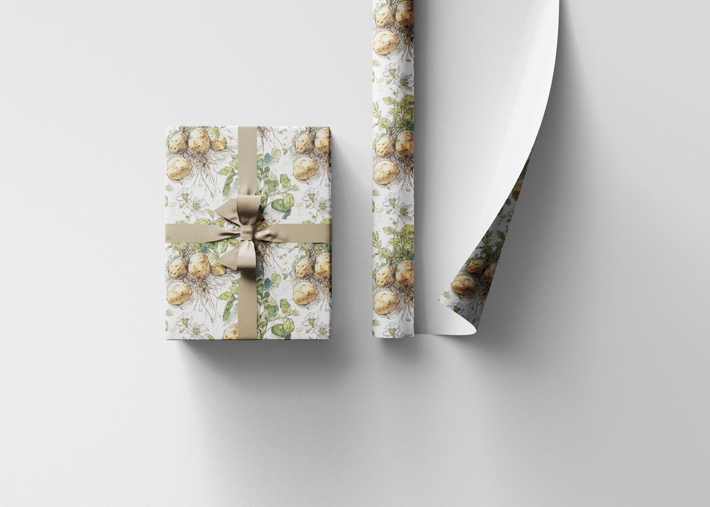 Farmers Market Wrapping Paper Roll Eco Rustic Potatoes Design Farm Fresh Vegetables Farmhouse Country Kitchen Gift Wrap #92