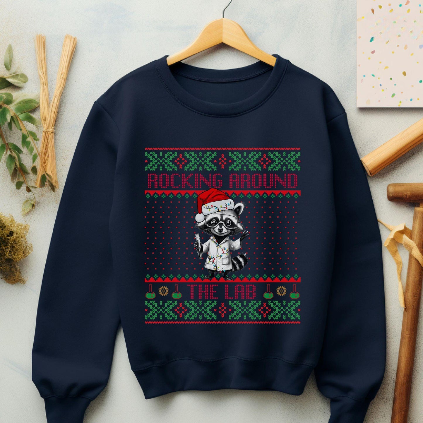 Rockin' Around the Christmas Tree Shirt Ugly Christmas Sweater For Teacher Funny Raccoon Shirt Science Nerd Shirt Funny Christmas Sweater