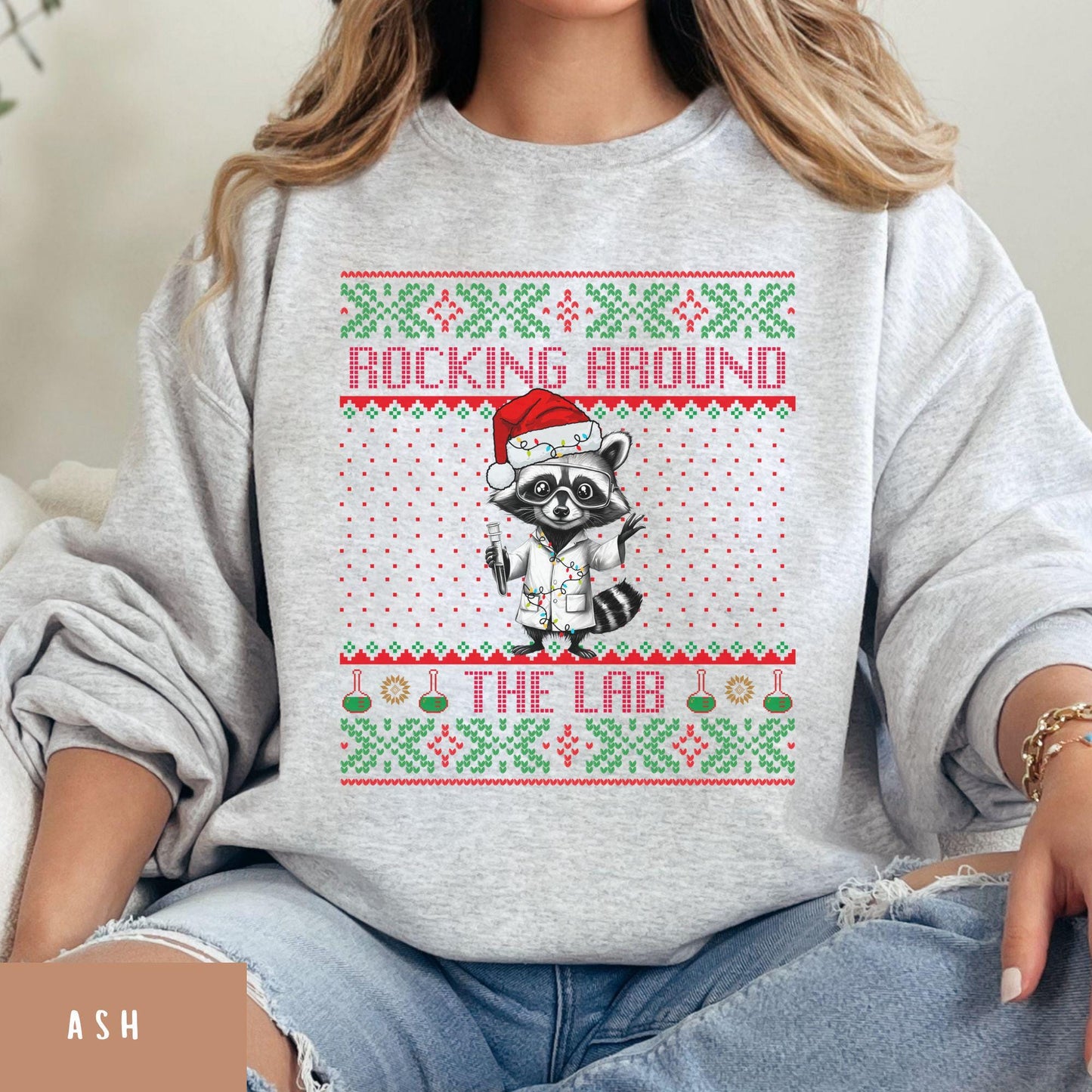 Rockin' Around the Christmas Tree Shirt Ugly Christmas Sweater For Teacher Funny Raccoon Shirt Science Nerd Shirt Funny Christmas Sweater