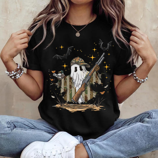 Retro Camouflage Duck Hunting Ghost Shirt, Funny Halloween Hunter Shirt, Spooky Camo Ghost With Mallard Shirt, Trendy Hunting Season Shirt