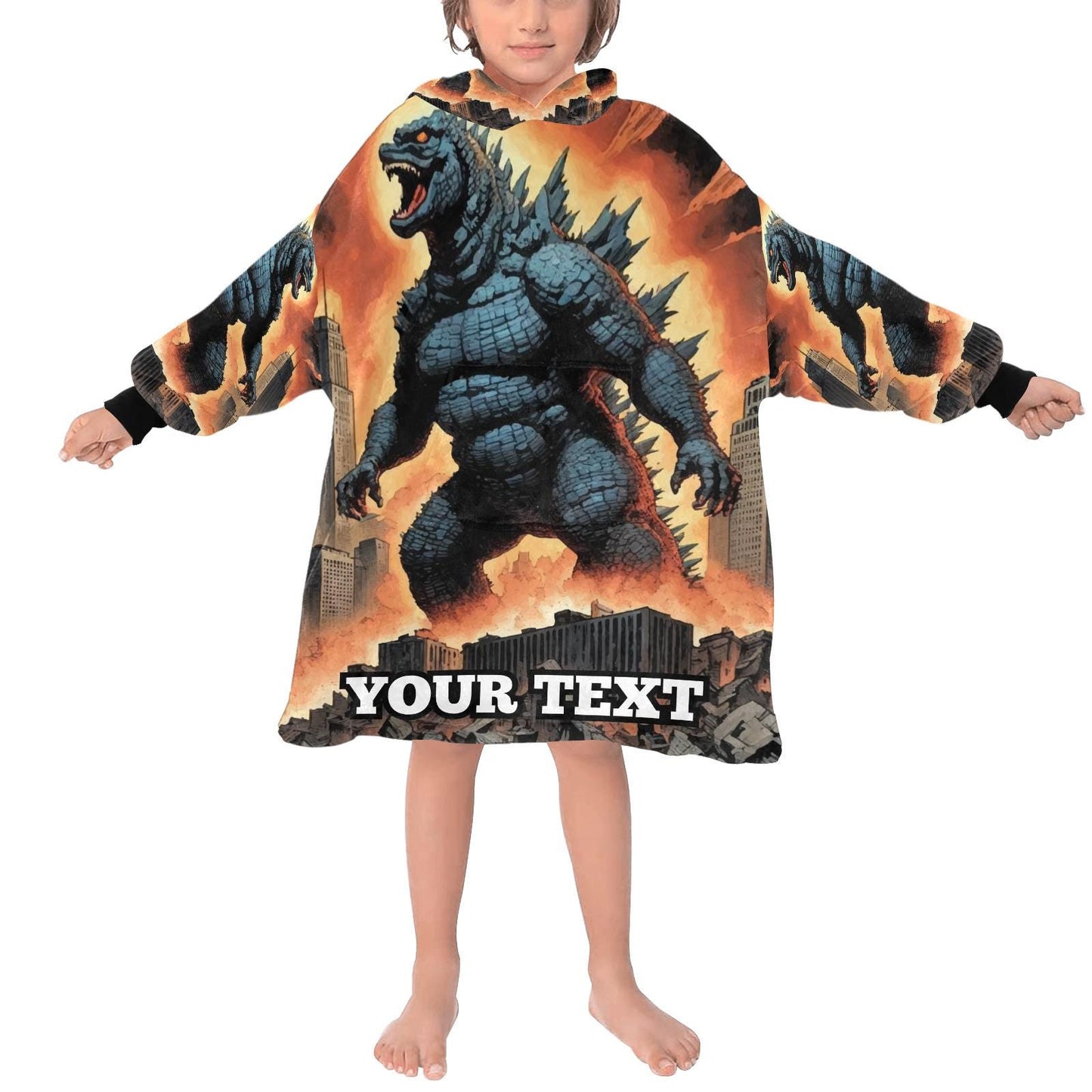 Godzilla Kids Hoodie Blanket Gift Personalized Hooded Blankets Gojira