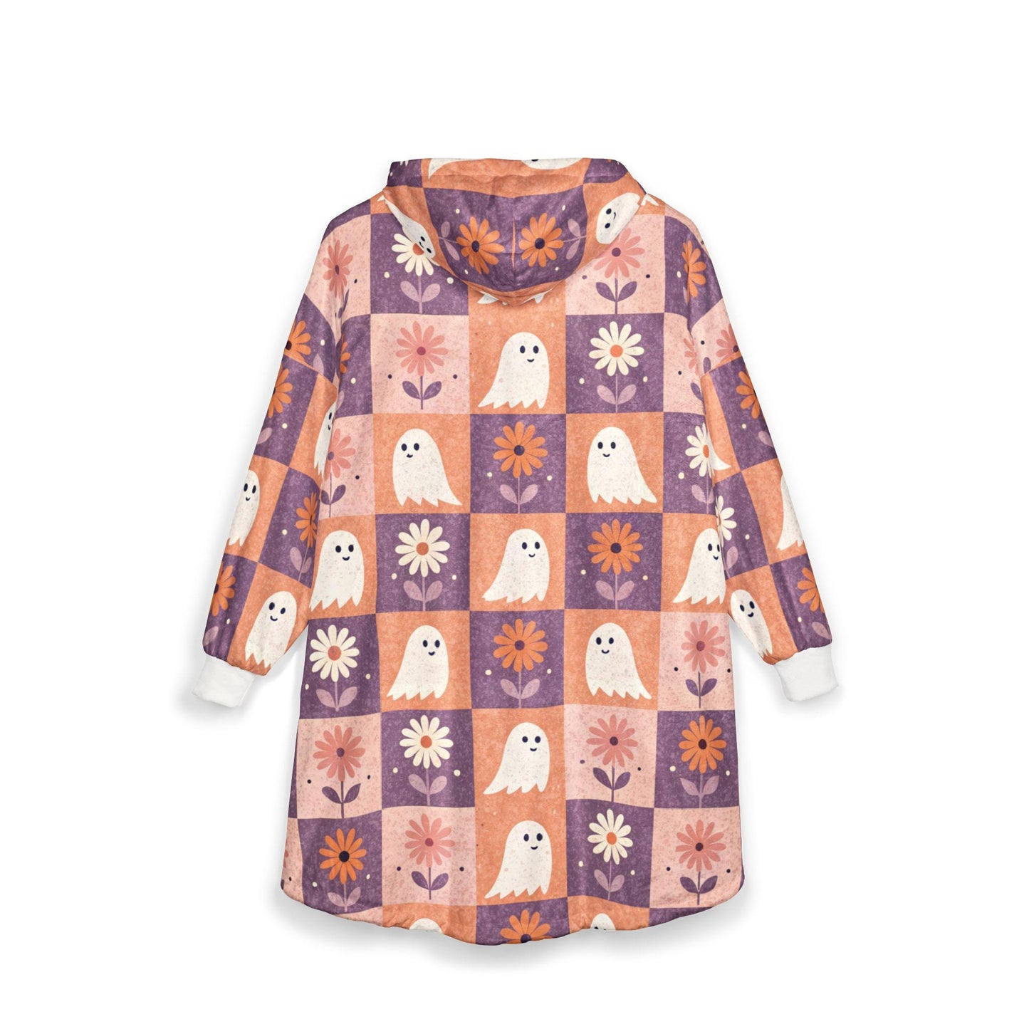 Cozy Ghost-Themed Hooded Blanket, Cute Halloween Blanket, Spooky Home Decor, Warm Snuggie for Autumn Evenings, Gift for Kids and Adults