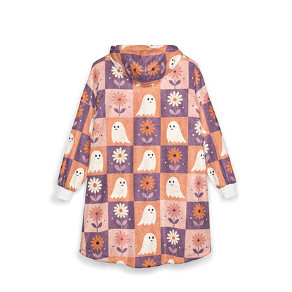 Cozy Ghost-Themed Hooded Blanket, Cute Halloween Blanket, Spooky Home Decor, Warm Snuggie for Autumn Evenings, Gift for Kids and Adults