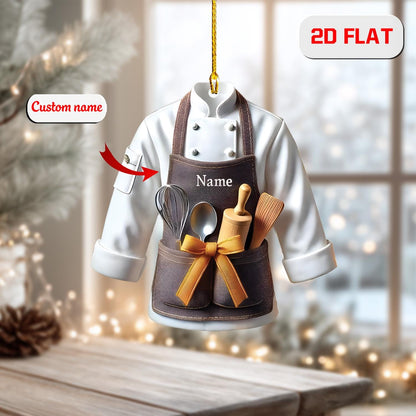 Personalized 2D Flat Ornament Chef Uniform Ornament, Custom Name Acrylic Ornament, Cooking Christmas Decoration, Gift for Bakers & Chefs