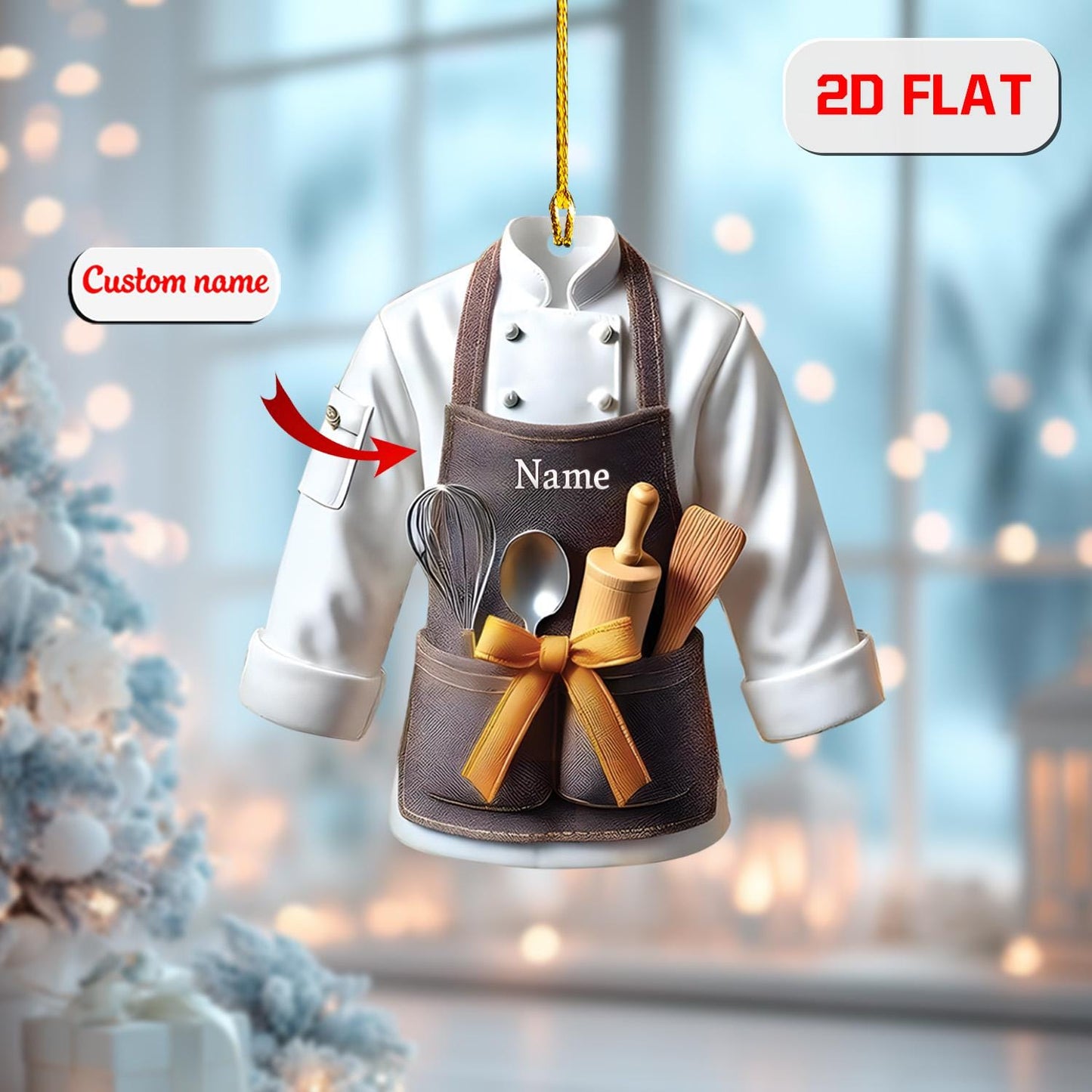 Personalized 2D Flat Ornament Chef Uniform Ornament, Custom Name Acrylic Ornament, Cooking Christmas Decoration, Gift for Bakers & Chefs