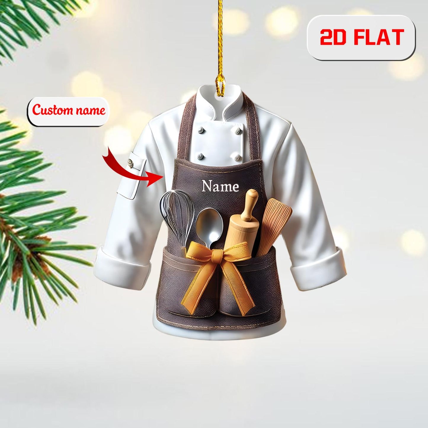 Personalized 2D Flat Ornament Chef Uniform Ornament, Custom Name Acrylic Ornament, Cooking Christmas Decoration, Gift for Bakers & Chefs