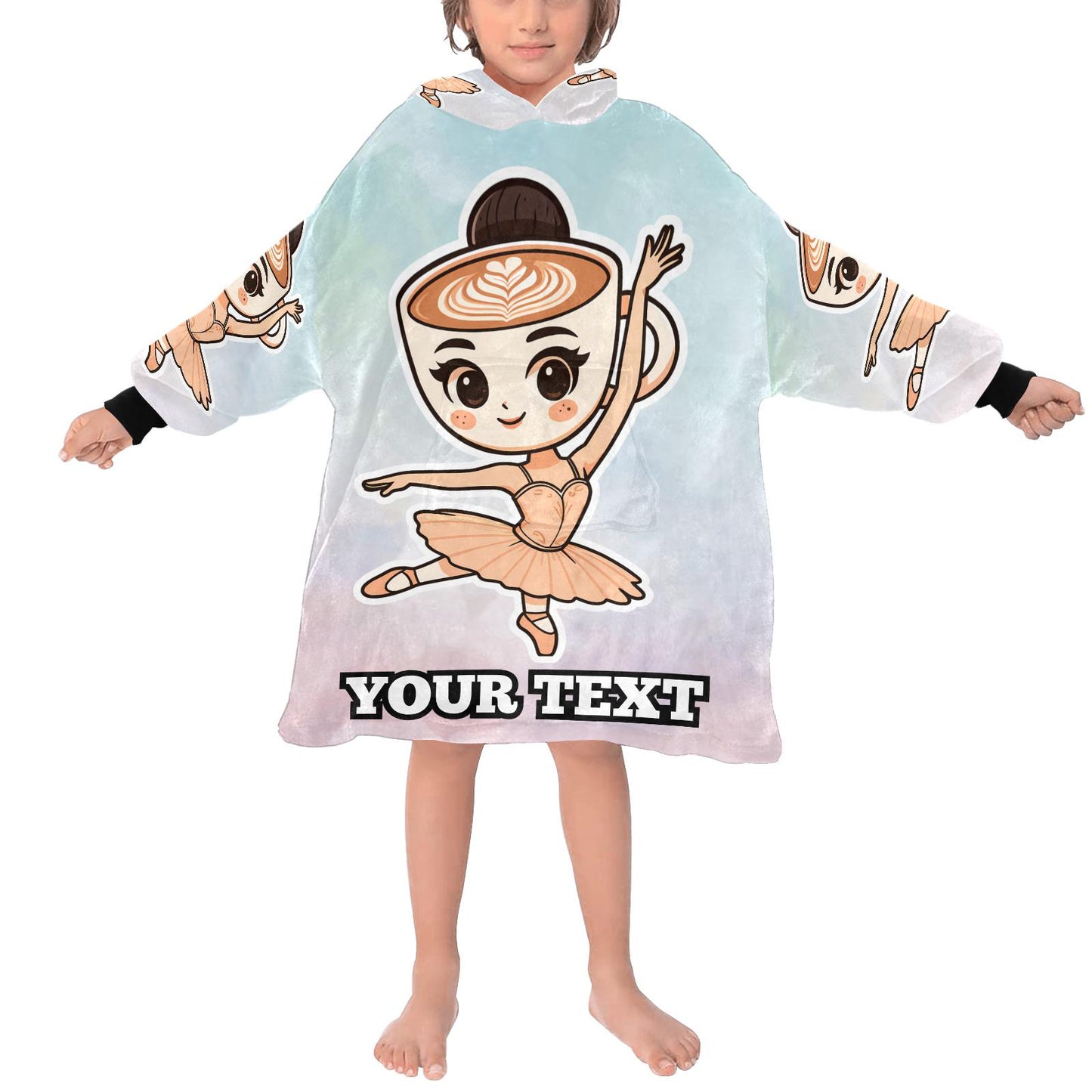 Ballerina Cappuccina Kids Hoodie Blanket Hooded Blankets Brainrot Personalized Gift Brainrots