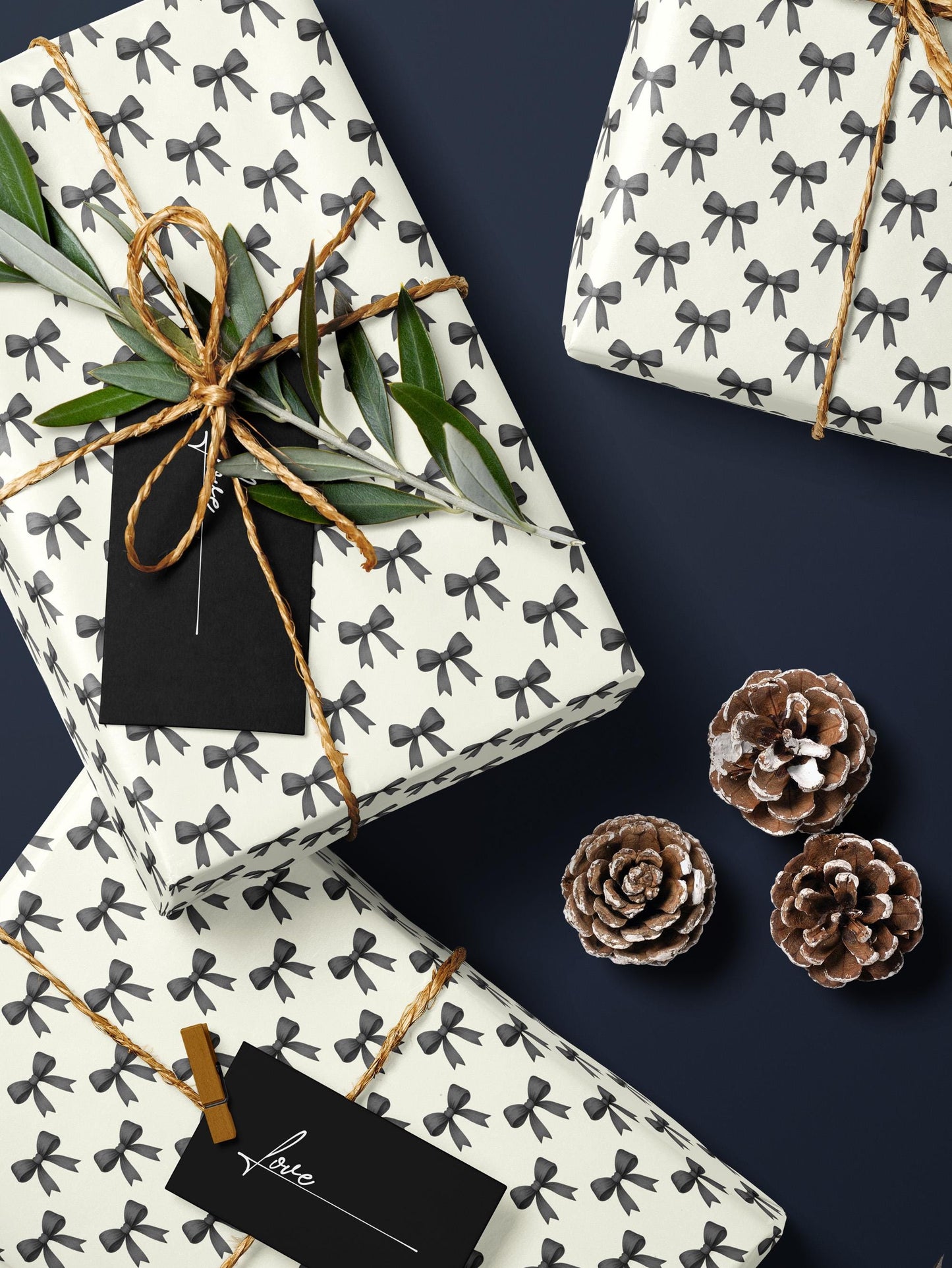 Chic Gift Wrap Elegant Wrapping Paper Classic Bow Gift Wrap Black and White Feminine Wrapping Paper Photoshoot Prop Gift Wrap for Wedding