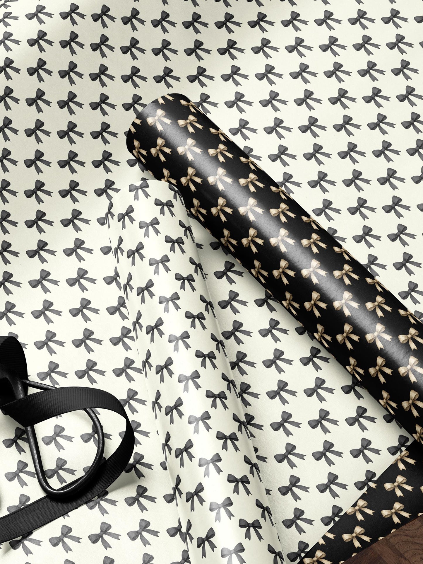 Chic Gift Wrap Elegant Wrapping Paper Classic Bow Gift Wrap Black and White Feminine Wrapping Paper Photoshoot Prop Gift Wrap for Wedding