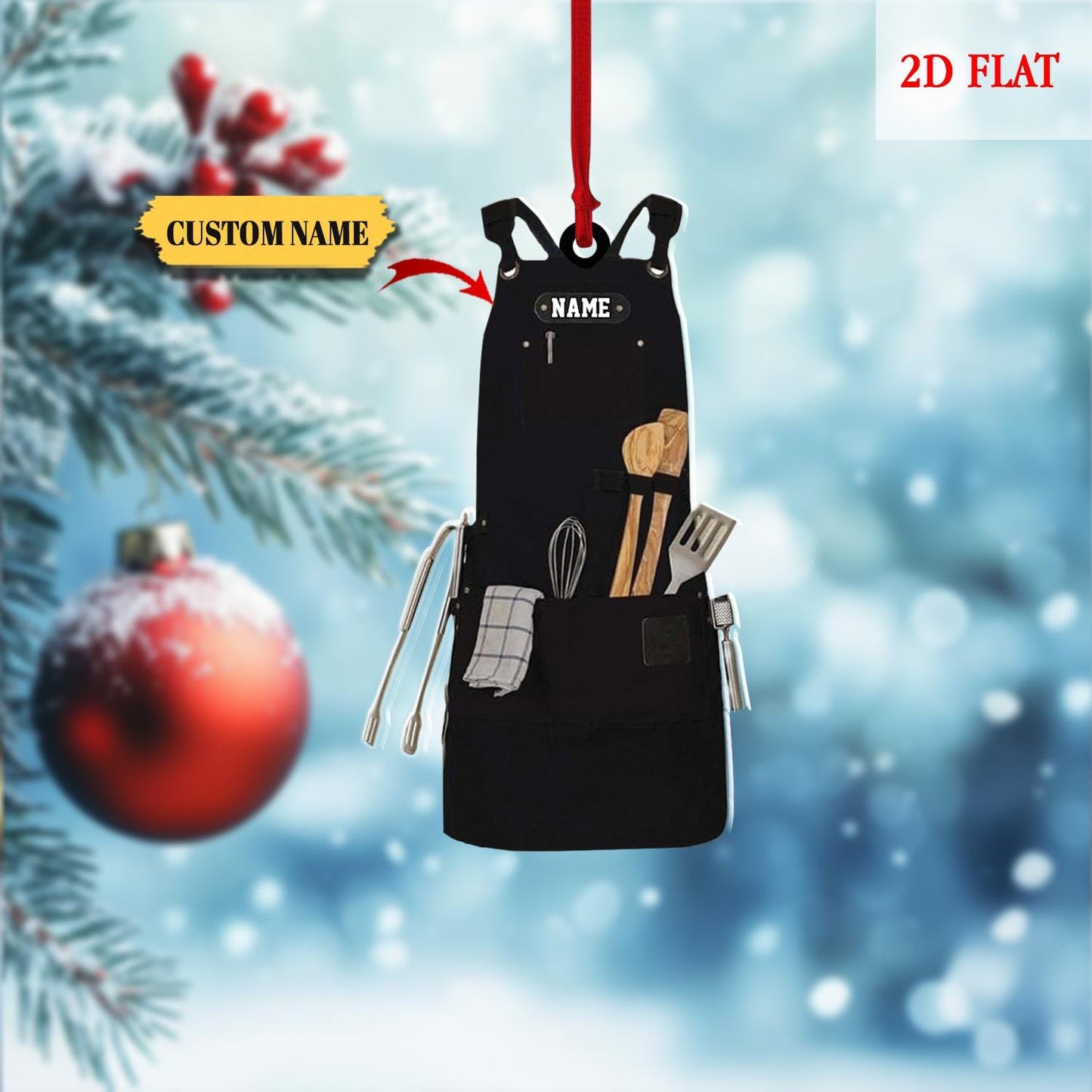 Personalized Name Chef Apron Christmas Ornament, Custom Chef Acrylic Ornament, Cooking Lover Ornament, Chef Gift, Chef Hanging Ornament