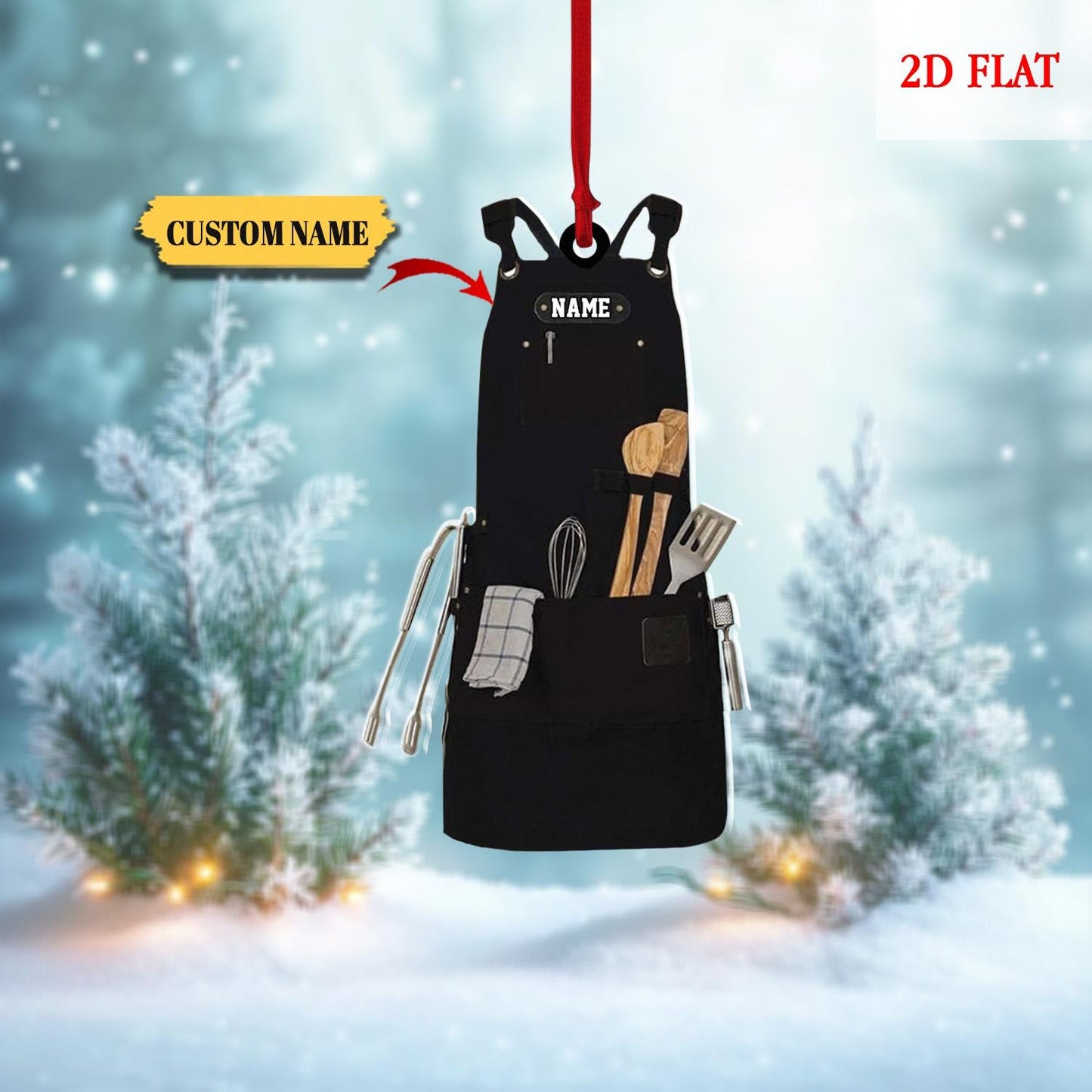 Personalized Name Chef Apron Christmas Ornament, Custom Chef Acrylic Ornament, Cooking Lover Ornament, Chef Gift, Chef Hanging Ornament