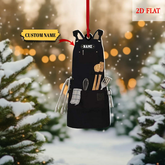 Personalized Name Chef Apron Christmas Ornament, Custom Chef Acrylic Ornament, Cooking Lover Ornament, Chef Gift, Chef Hanging Ornament