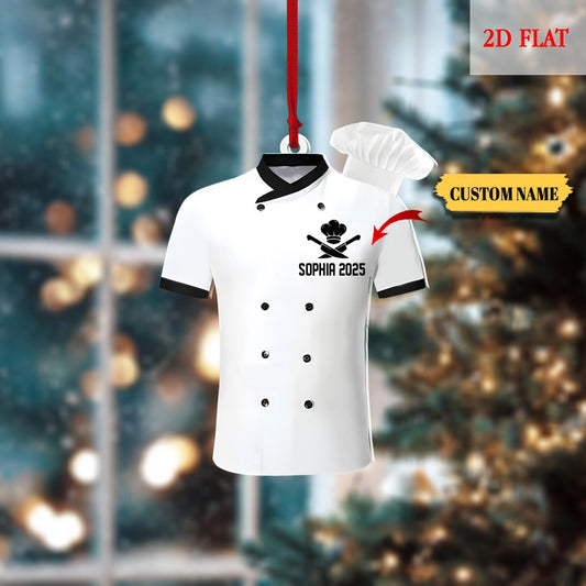 Personalized Chef Uniform 2D Flat Ornament, Custom Chef Hat Ornament Love Kitchen, Christmas Gift For Master Chef Ornament, Cooking Lover