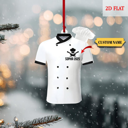 Personalized Chef Uniform 2D Flat Ornament, Custom Chef Hat Ornament Love Kitchen, Christmas Gift For Master Chef Ornament, Cooking Lover