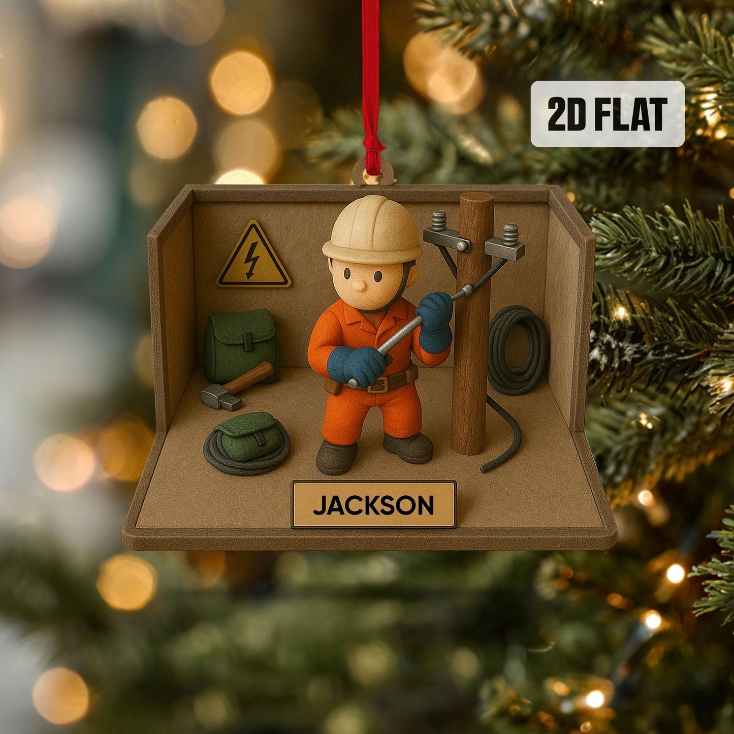 Personalized Lineman 2D Flat Ornament, Custom Line Worker Christmas Tree Ornament, Lineman Christmas Home Decor, Xmas Gift for Dad, Husband