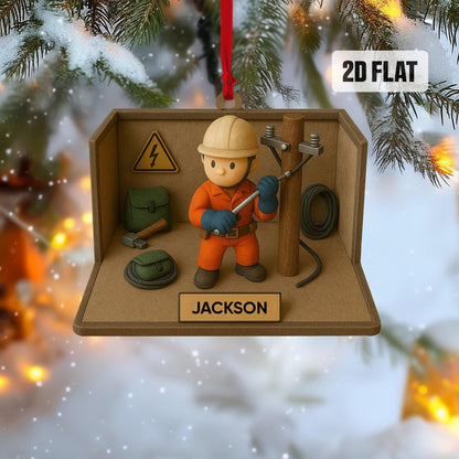 Personalized Lineman 2D Flat Ornament, Custom Line Worker Christmas Tree Ornament, Lineman Christmas Home Decor, Xmas Gift for Dad, Husband