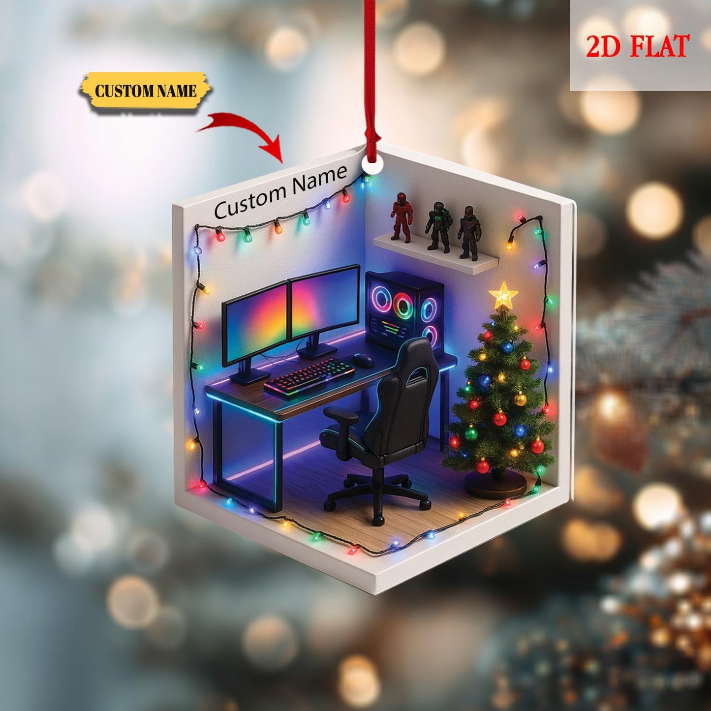 Personalized Name Dreamy Gaming Room 2D Flat Ornament, Gaming Acrylic Ornament, Video Game Ornament,Gamer Gift, Gamming Room Ornament