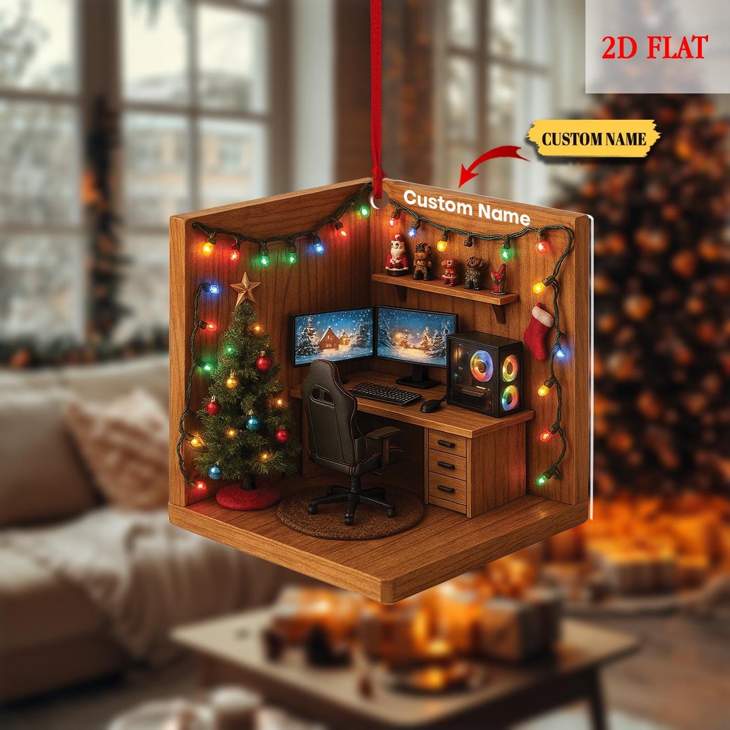 Personalized Name Dreamy Gaming Room 2D Flat Ornament, Gaming Acrylic Ornament, Video Game Ornament, Funny Gamer Gift, Gamming Room Ornament