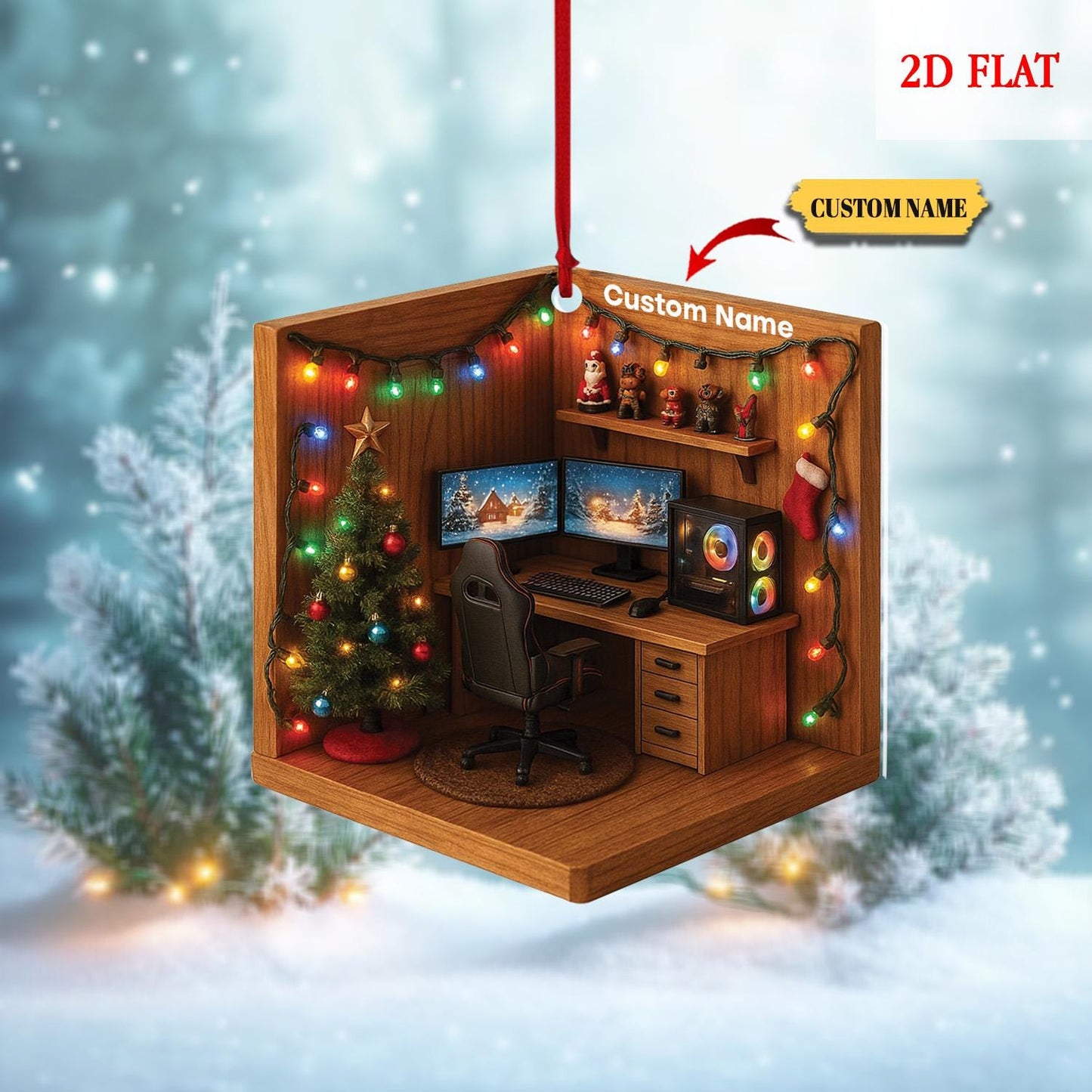 Personalized Name Dreamy Gaming Room 2D Flat Ornament, Gaming Acrylic Ornament, Video Game Ornament, Funny Gamer Gift, Gamming Room Ornament