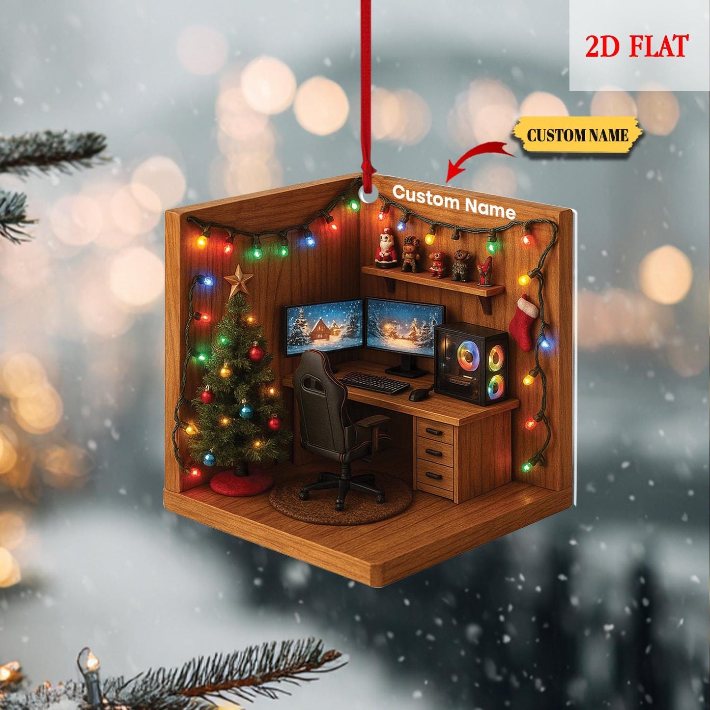 Personalized Name Dreamy Gaming Room 2D Flat Ornament, Gaming Acrylic Ornament, Video Game Ornament, Funny Gamer Gift, Gamming Room Ornament