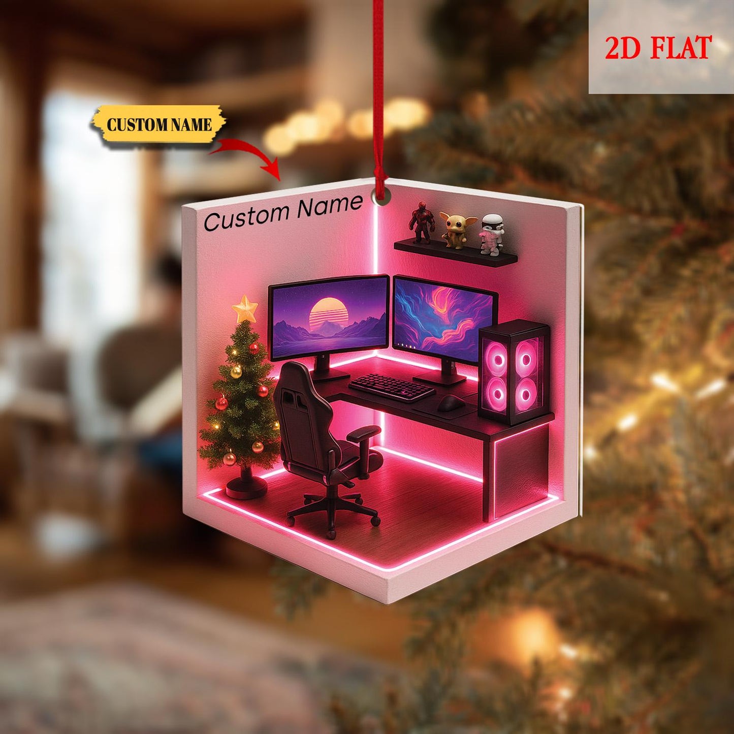 Personalized Dreamy Gaming Room 2D Flat Acrylic Ornament, Gaming Ornament, Video Game Ornament, Gamer Gift, Gamming Room Ornament