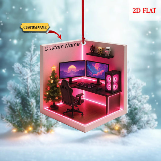 Personalized Dreamy Gaming Room 2D Flat Acrylic Ornament, Gaming Ornament, Video Game Ornament, Gamer Gift, Gamming Room Ornament