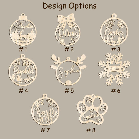 Personalized Christmas Ornaments With Name,Custom Wooden Christmas Tree Ornaments Noel,Xmas Decor,Christmas Gift Tag,Laser Cut Name Ornament