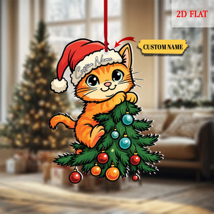 Custom Name Cute Cat Christmas  Flat 2D Ornament Acrylic Ornament, Christmas Tree Decor, Gift For Cat Lover, Cat Lover, Christmas Decoration