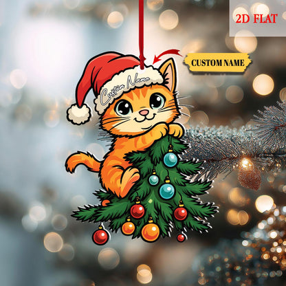 Custom Name Cute Cat Christmas  Flat 2D Ornament Acrylic Ornament, Christmas Tree Decor, Gift For Cat Lover, Cat Lover, Christmas Decoration
