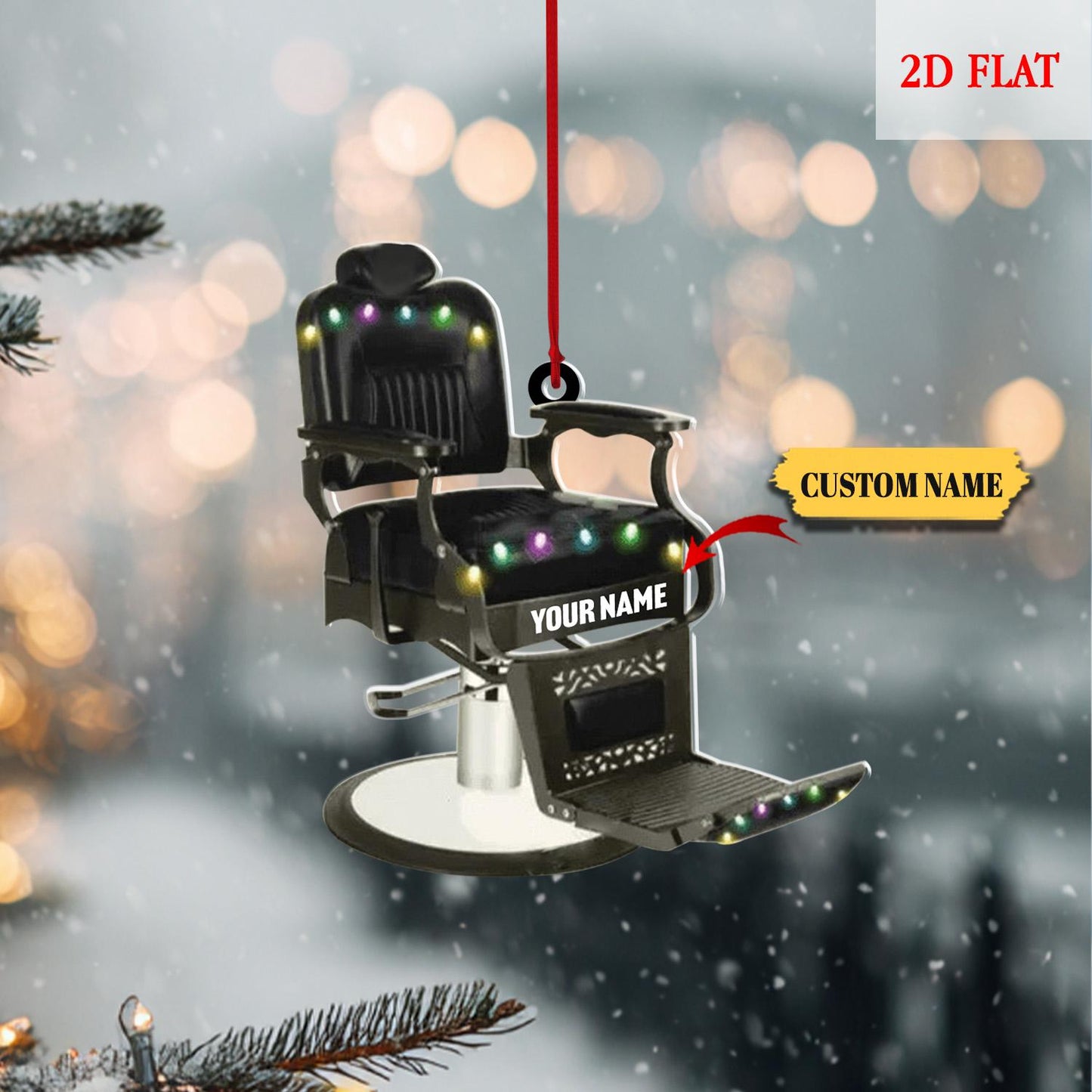 Personalized Barber Chair Ornament, Barber Chair Christmas Ornament, Barber Chair 2D Flat Ornament, Gift For Baber Shop Owner, Barber Gift