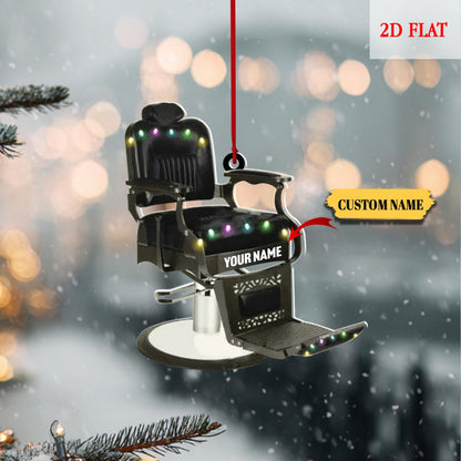 Personalized Barber Chair Ornament, Barber Chair Christmas Ornament, Barber Chair 2D Flat Ornament, Gift For Baber Shop Owner, Barber Gift