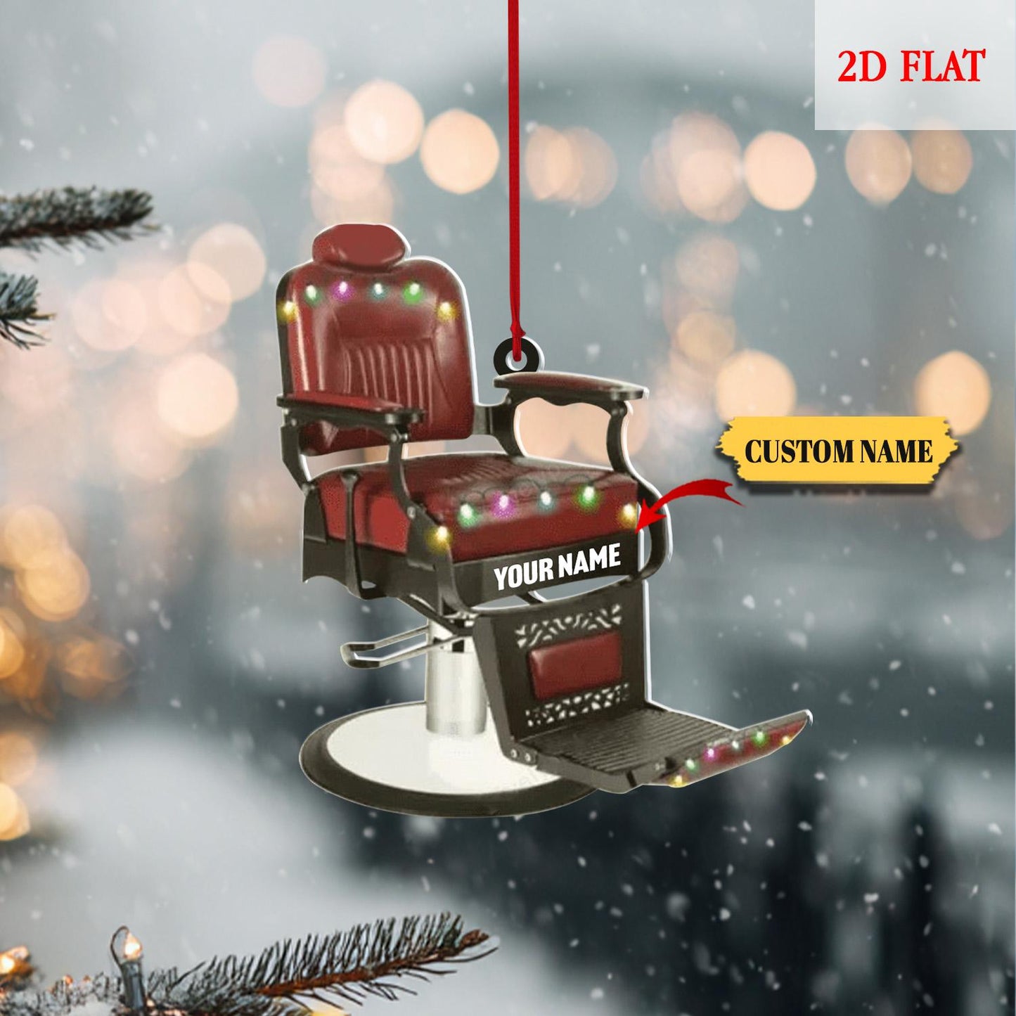 Personalized Barber Chair Ornament, Barber Chair Christmas Ornament, Barber Chair 2D Flat Ornament, Gift For Baber Shop Owner, Barber Gift