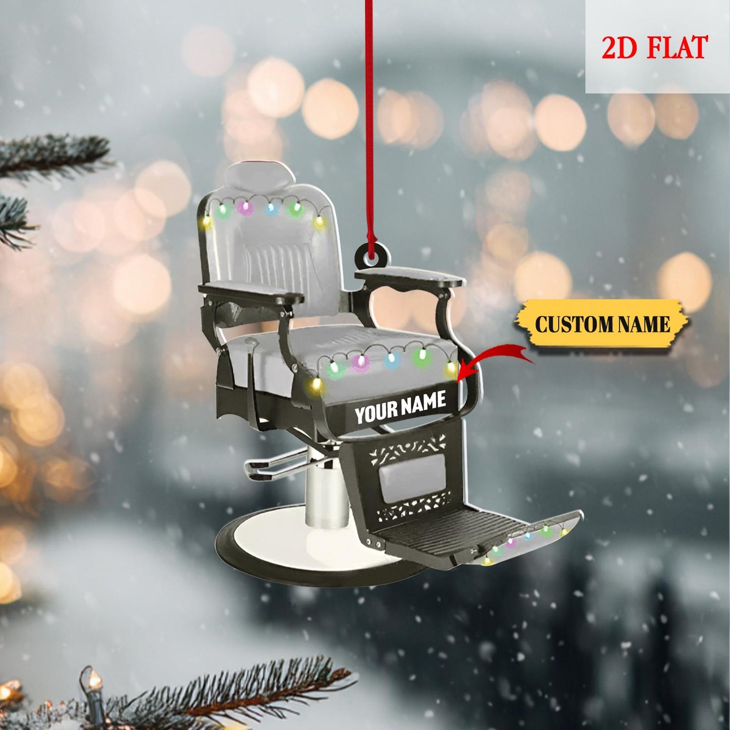 Personalized Barber Chair Ornament, Barber Chair Christmas Ornament, Barber Chair 2D Flat Ornament, Gift For Baber Shop Owner, Barber Gift